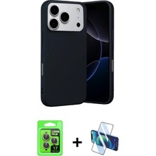 Pileli Store Pilelistore™ iPhone 17 Pro Kılıf Ahenk Serisi - Siyah 3D Antistatik Cam Ekran Koruyucu + Raze Metal Kamera Lens - Gı