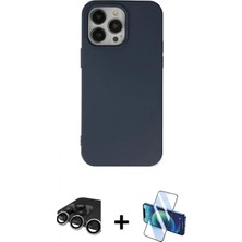 Pileli Store Pilelistore™ iPhone 15 Pro Kılıf Ahenk Serisi - Siyah 3D Antistatik Cam Ekran Koruyucu + Raze Metal Kamera Lens - Gs