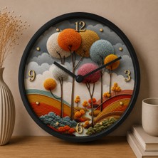 Defka Kabartma Desenli 3D Görünümlü 2d Soyut Desenli Duvar Saati