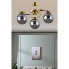 UltraMint Modern Ilay Eskitme Gold Boyal Füme Kapalı Camlı 3'lü Avize