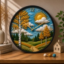 Defka Kabartma Desenli 3D Görünümlü 2d Soyut Desenli Duvar Saati