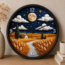Defka Kabartma Desenli 3D Görünümlü 2d Soyut Desenli Duvar Saati