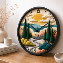 Defka Kabartma Desenli 3D Görünümlü 2d Soyut Desenli Duvar Saati