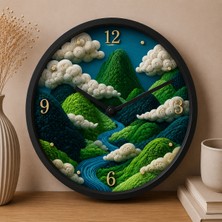 Defka Kabartma Desenli 3D Görünümlü 2d Soyut Desenli Duvar Saati