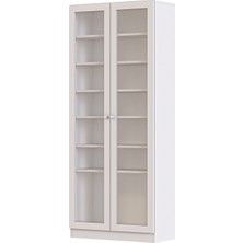 Dekorex KTP-211-C-BEYAZ - Cam Kapaklı Beyaz Kitaplık 80 cm Genişlik 190 cm Yükseklik Modern Tasarım Suntalam Malzeme