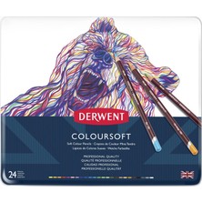 Derwent Coloursoft Pencils  Yumuşak Kuruboya Kalemi 24'lü Teneke Kutu Renkli Kurşun Kalem Seti Ölçülerle