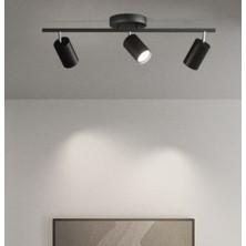 UltraMint Siyah Üçlü LED Spot Avize, Hareketli Başlık, Gün Işığı Ampullü