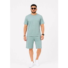 Alyn Wear Erkek Alt Üst Takım Iki Iplik Kumaş Bisiklet Yaka Tişört Cepli Diz Altı Şort - Mint Yeşili