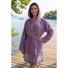 Eselba Milano Mor Comfy Classy Kapşonlu Bambu Peştamal Kadın Bornoz / Sabahlık L / XL