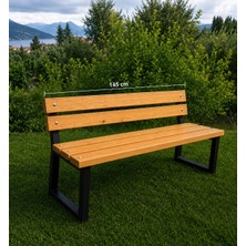 KUMİ Masif Ahşap Bahçe Bankı 145 cm Metal Demir Ayaklı Ahşap Yat Vernikli Dış Mekan Park Oturma Bankı