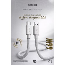 Simex 66W USB to Type-C Hızlı Şarj Kablosu, İphone, Samsung, Xiaomi uyumlu, Gri, 1 Metre