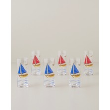 English Home Sail Whisper Cam 6'lı Bardak 180 ml Kırmızı - Mavi Desenli Şık Tasarım