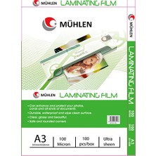 Mühlen A3 Laminasyon Filmi 100 Micron Ultra Parlak 100 Adet Paket Yüksek Kalite Koruma