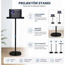 CoverZone Projektör Standı Ayarlanabilir Yükseklikli Zemin Tipi Projeksiyon Cihazı Standı 63-120 cm Eğilebilir Tepsi Güçlendirilmiş Ana Direk Kolay Kurulum | Jorrezi JR-TY03