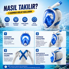 Kenly Tam Yüz Şnorkel Maske S-M ve L-Xl Beden 180° Panoramik Görüş Dry Top Sistem Anti Buğu Sızdırmaz Deniz Gözlüğü Şnorkel Seti