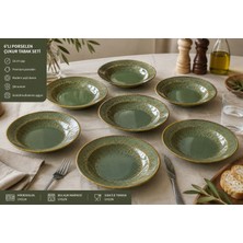 Bonnami 6 Adet Bonna Sage Snell Gourmet Premium Porselen Çukur Tabak 16 cm – Modern Yeşil Desenli Şık Sunum Seti