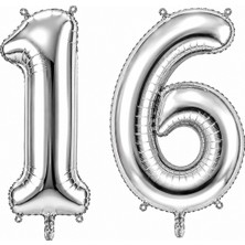 BeySüS 16 Rakam Folyo Balon Gümüş Rengi (100 cm)