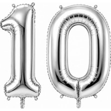 BeySüS 10 Rakam Folyo Balon Gümüş Rengi (100 cm)