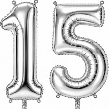 BeySüS 15 Rakam Folyo Balon Gümüş Rengi (100 cm)
