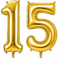 BeySüS 15 Rakam Folyo Balon Altın Rengi (76 cm)