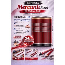 KarmaOfis Mercanlı Hb Kurşun Kalem Kırmızı Tek Renk 24 Adet, Köşeli Gövde, 17.5 cm