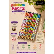 KarmaOfis Rainbow Hearts Premium Hb Kurşun Kalem Seti 12'li Köşeli Gövde Renkli Kalp Desenli Yerli Üretim