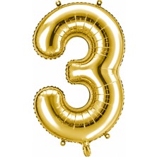 BeySüS 3 Rakam Folyo Balon Altın Rengi (36 Cm)