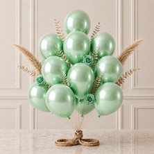 BeySüS Açık Yeşil Renk Lateks Metalik Balon (30 cm) - 12 Adet