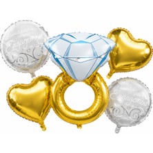 BeySüS Gold Yüzük Kalp Nişan Set Folyo Balon 5 pcs