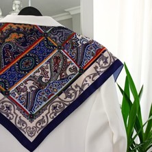 Lente Aksesuar Kadın Çok Renkli Sanatsal Çizgili Premium Kalite Ipek Saten Fular 55X55CM
