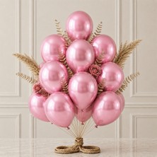 BeySüS Pembe Renk Lateks Metalik Balon (30 cm) - 12 Adet