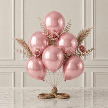 BeySüS Gül Kurusu Renk Lateks Metalik Balon (30 Cm) - 6 Adet