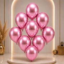 BeySüS Pembe Renk Lateks Krom Balon (30 Cm) - 50 Adet
