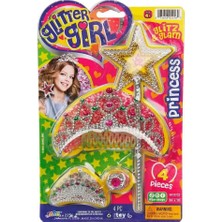 Sunman Oyuncak  Glitter Girl Kokoş Set Simli Taç Asa Toka Yüzük 4 Parça 4+