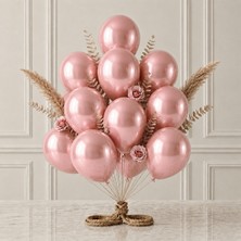 BeySüS Gül Kurusu Renk Lateks Metalik Balon (30 Cm) - 12 Adet