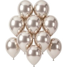 BeySüS Beyaz Altın Renk Lateks krom Balon (15 cm) - 10 Adet