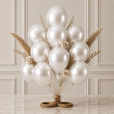 BeySüS Beyaz Renk Lateks Metalik Balon (30 cm) - 12 Adet
