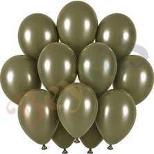 BeySüS Zeytin Renk Lateks Retro Balon (30 Cm) - 12 Adet