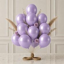 BeySüS Lila Renk Lateks Metalik Balon (30 cm) - 12 Adet
