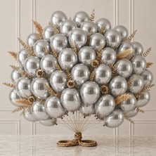 BeySüS Gümüş Renk Lateks Metalik Balon (30 cm) - 50 Adet