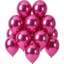 BeySüS Fuşya Renk Lateks Krom Balon (30 Cm) - 12 Adet