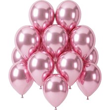 BeySüS Açık Pembe Renk Lateks Krom Balon (30 Cm) - 12 Adet