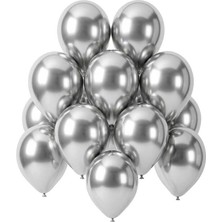 BeySüS Gümüş Renk Lateks krom Balon (30 cm) - 12 Adet