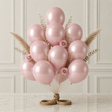 BeySüS Bebek Pembe Renk Lateks Metalik Balon (30 cm) - 12 Adet