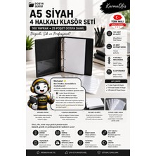 KarmaOfis A5 Siyah 4 Halkalı Klasör Seti 100 Yaprak 80 gr Kağıt + 25 Poşet Dosya Yerli Üretim