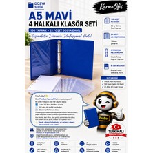 KarmaOfis A5 Mavi 4 Halkalı Klasör Seti 100 Yaprak 80 gr Kağıt + 25 Poşet Dosya Yerli Üretim