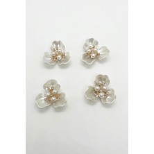 Hobi Dünyası Evim 1 Adet 3 Yapraklı Büyük Çiçek Desenli Inci Gold Kristal Detaylı Çok Amaçlı Broş Abiye, Düğme, Elbise, Kahve Bardağı, Sunum Peçetesi