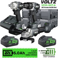 İbtaş Voltz - 20 Volt 5 Amper - Akülü 3 Lü Set - Somun Sökme - Darbeli Matkap - Avuç Taşlama - (VZ20-3KIT-A)