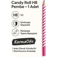 KarmaOfis Candy Roll Hb Pembe Kurşun Kalem – 1 Adet | Şerit Desenli – Hb Uç