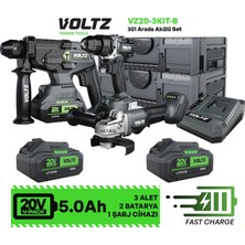 İbtaş Voltz - 20 Volt 5 Amper - Akülü 3 Lü Set - Kırıcı Delici Darbeli Matkap - Avuç Taşlama -  VZ20-3KIT-B